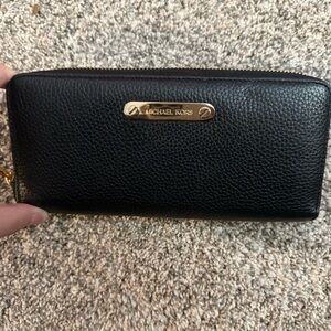 Michael Kors Black Leather Wallet with Gold Accents